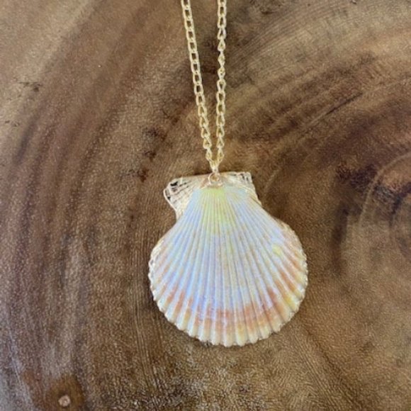 Neutral Light Colored Shell Necklace with Gold